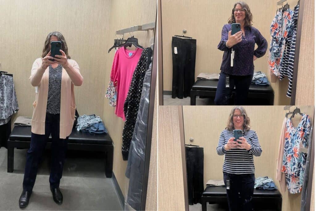 Collage of clothes I tried on at Nordstrom.