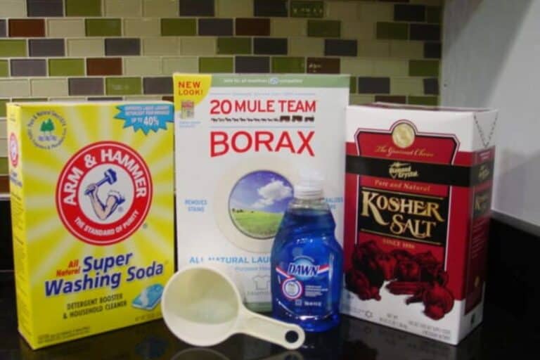 Ingredients lined up for DIY dishwasher detergent.