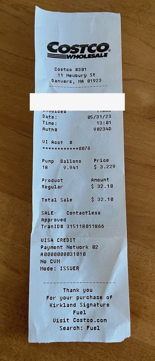costco gas receipt