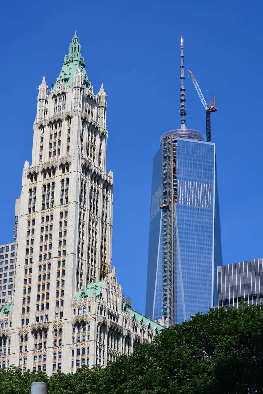 woolworth building in nyc in front of freedom tower